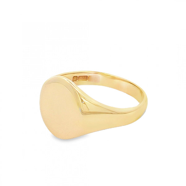 9ct Yellow Gold Plain Oval Signet Ring - Size T½ - 14mm