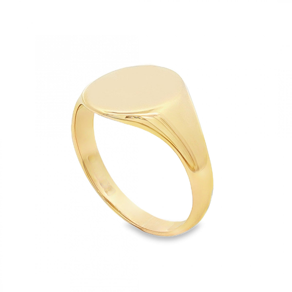 9ct Yellow Gold Plain Oval Signet Ring - Size T½ - 14mm