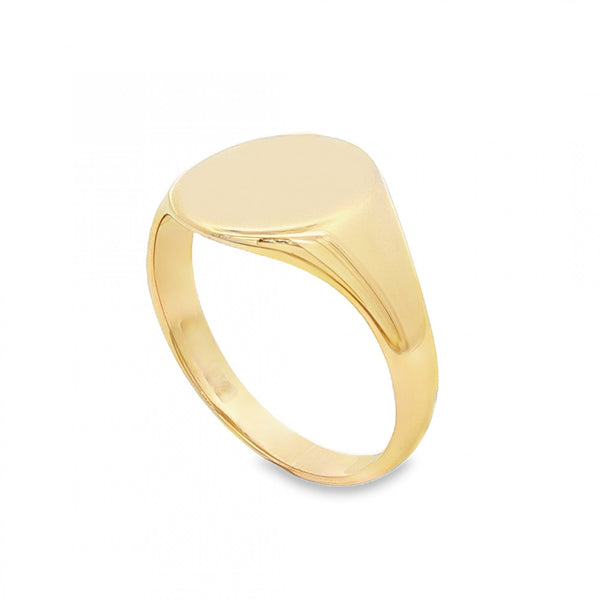 9ct Yellow Gold Plain Oval Signet Ring - Size T½ - 14mm