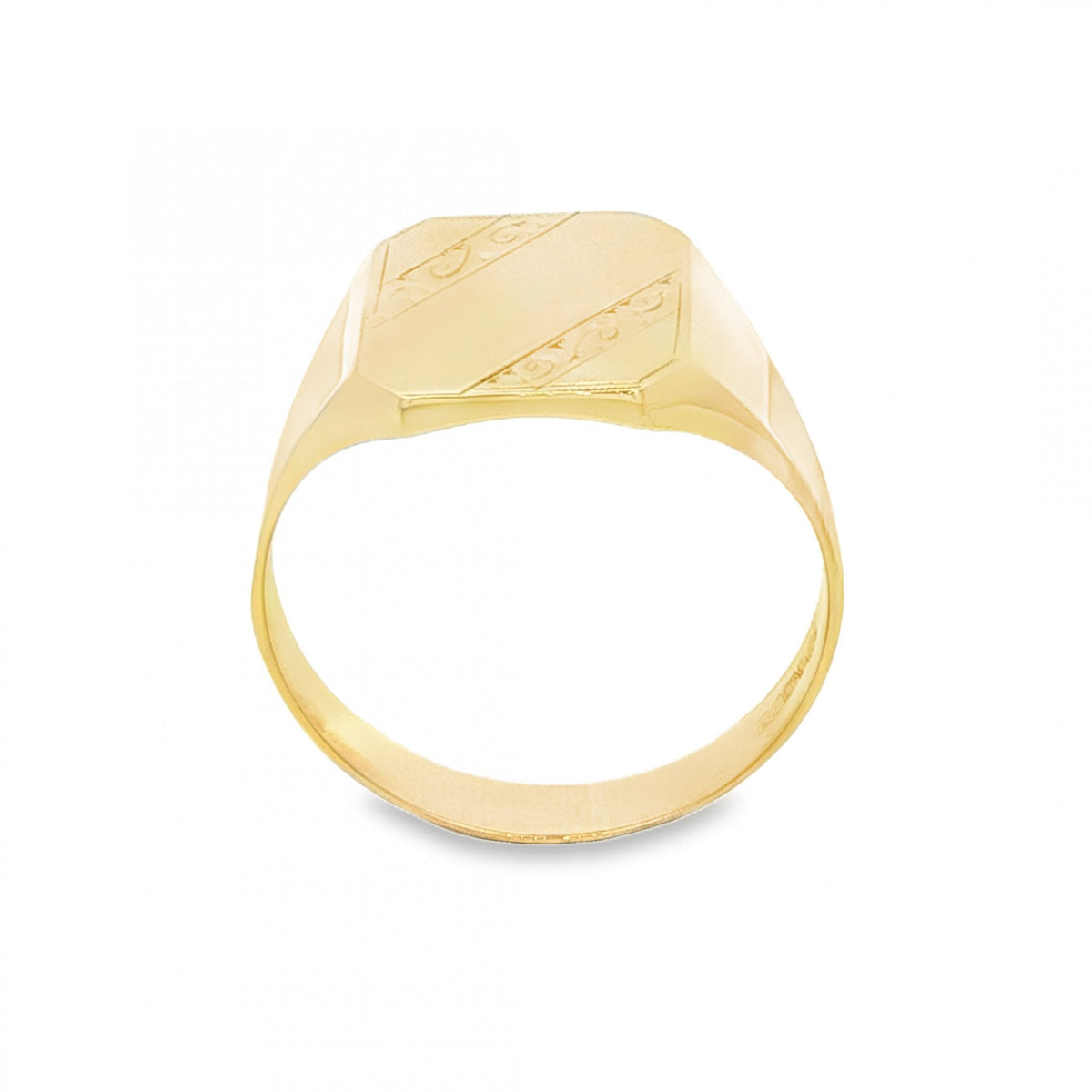 9ct Yellow Gold Patterned Octagonal Signet Ring - Size T - 13mm