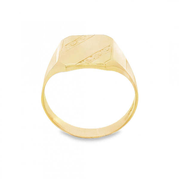 9ct Yellow Gold Patterned Octagonal Signet Ring - Size T - 13mm