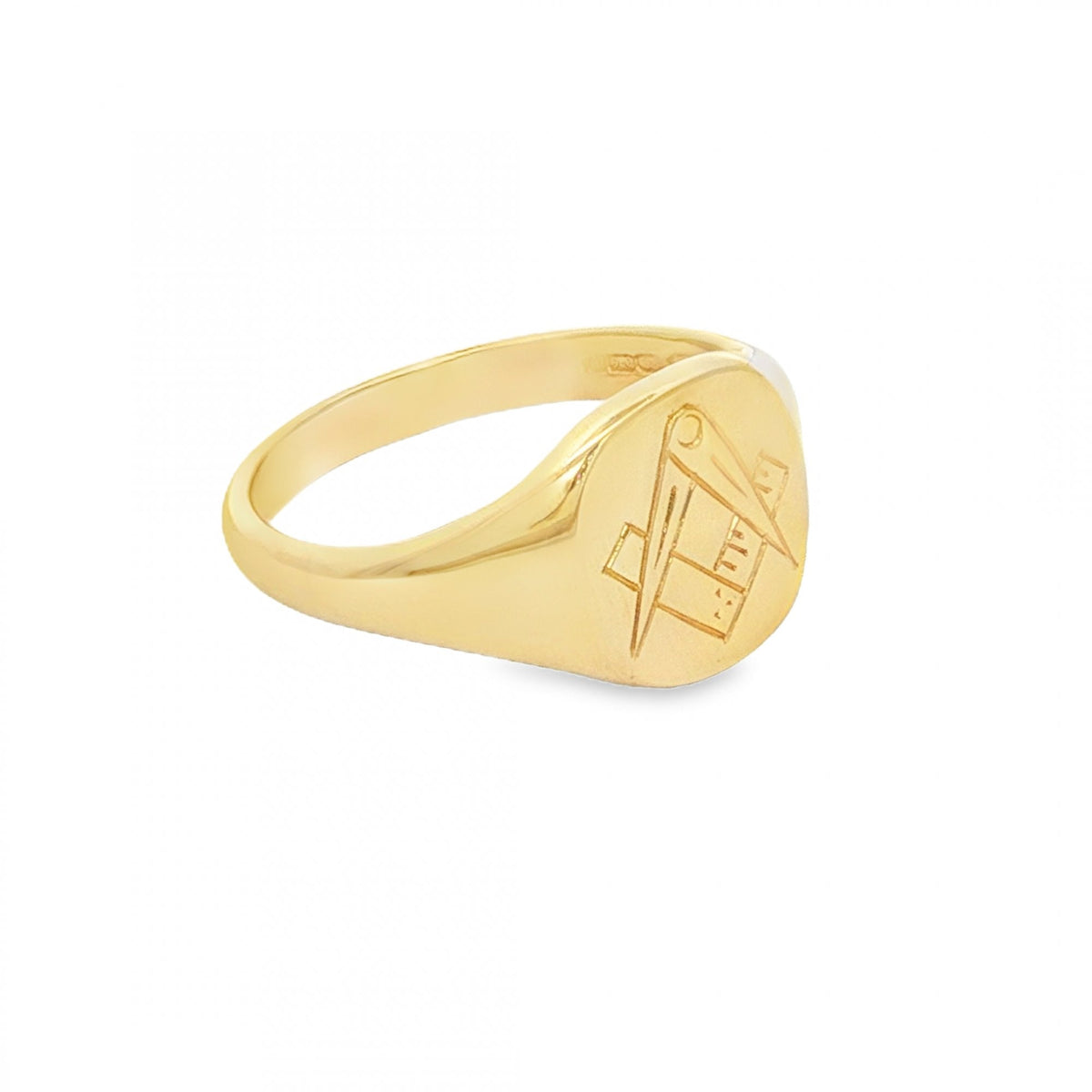 9ct Yellow Gold Cushion Masonic Signet Ring - Size P - 11mm