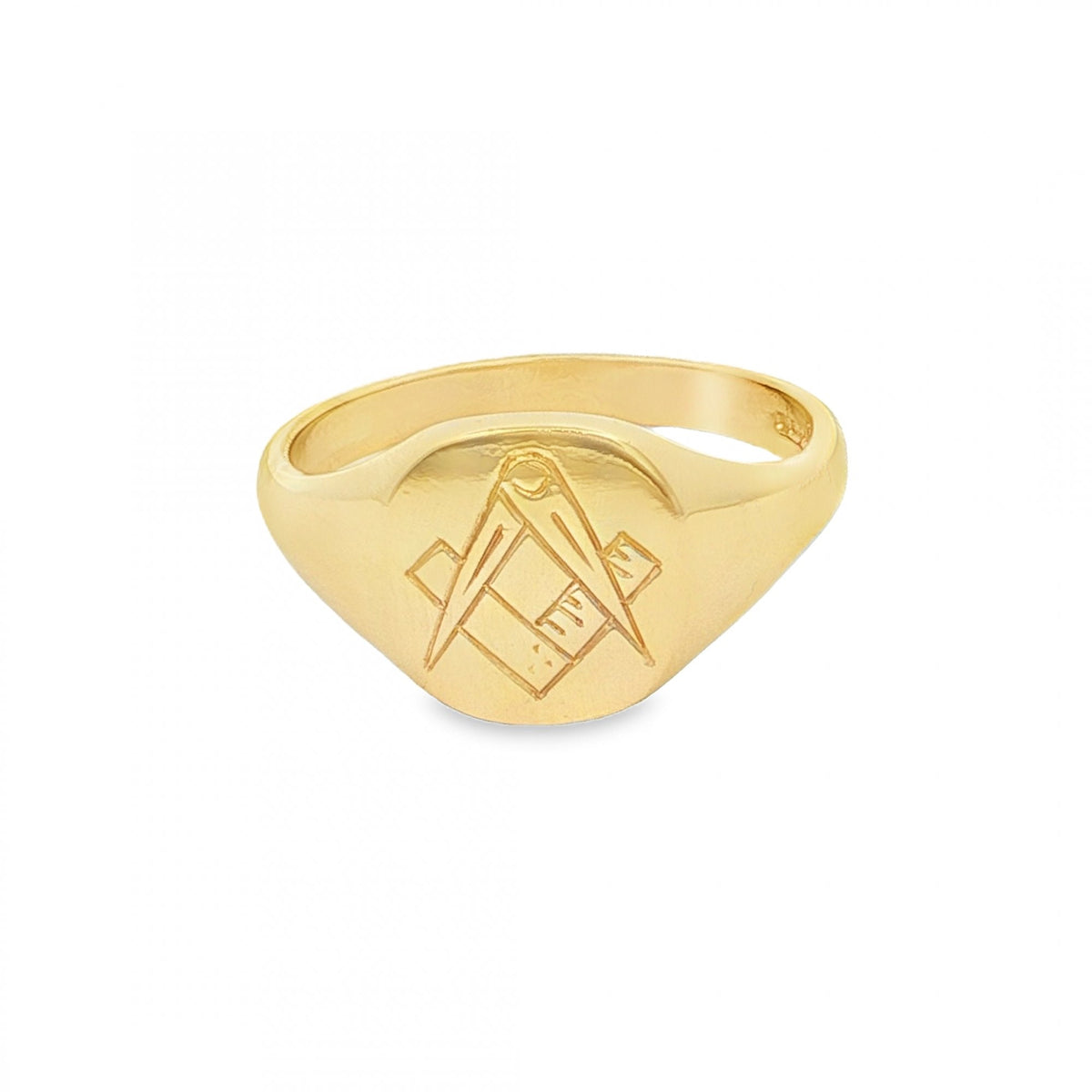9ct Yellow Gold Cushion Masonic Signet Ring - Size P - 11mm