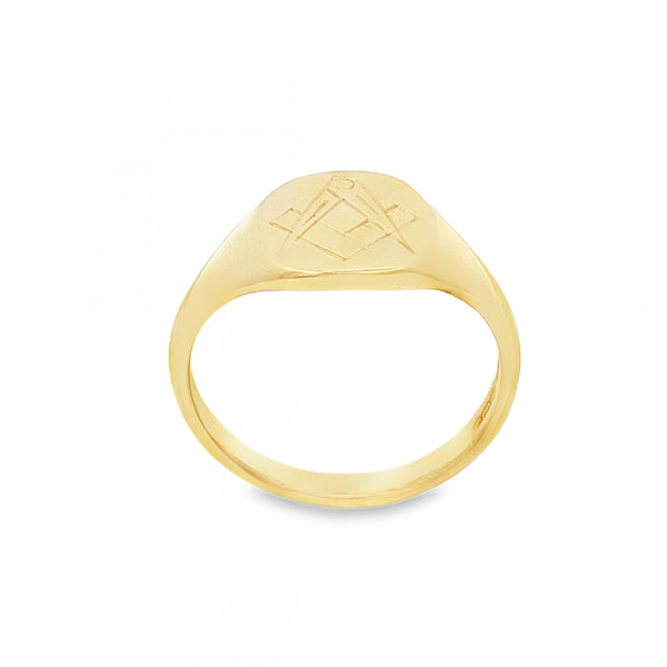 9ct Yellow Gold Cushion Masonic Signet Ring - Size P - 11mm