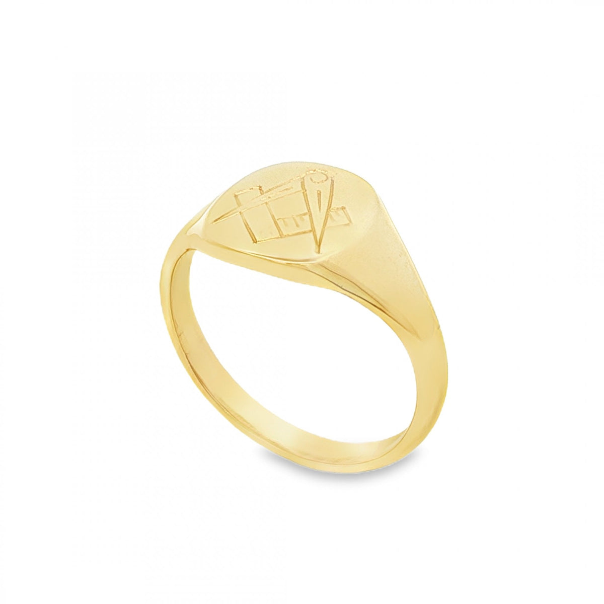 9ct Yellow Gold Cushion Masonic Signet Ring - Size P - 11mm