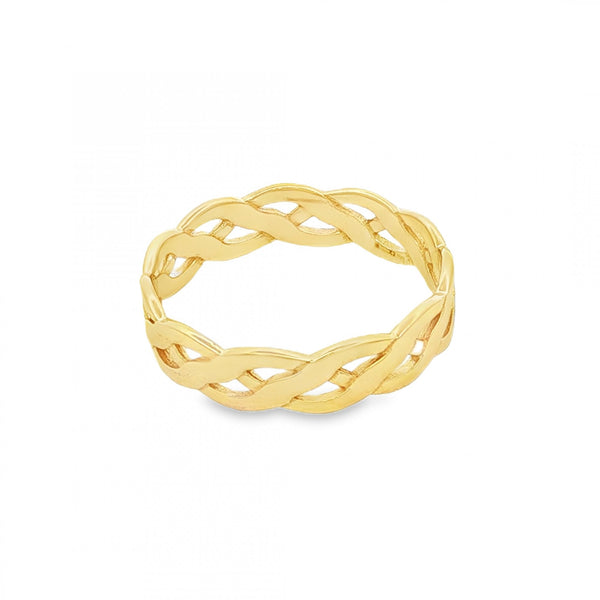 9ct Yellow Gold Celtic Band Ring - Size P - 4mm