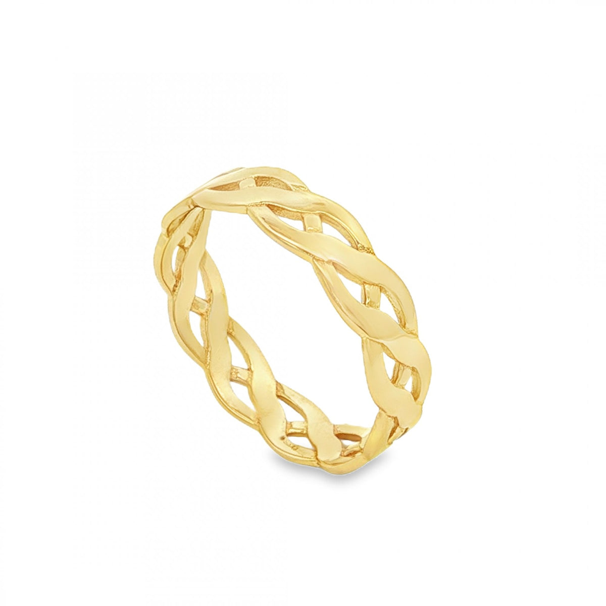 9ct Yellow Gold Celtic Band Ring - Size P - 4mm