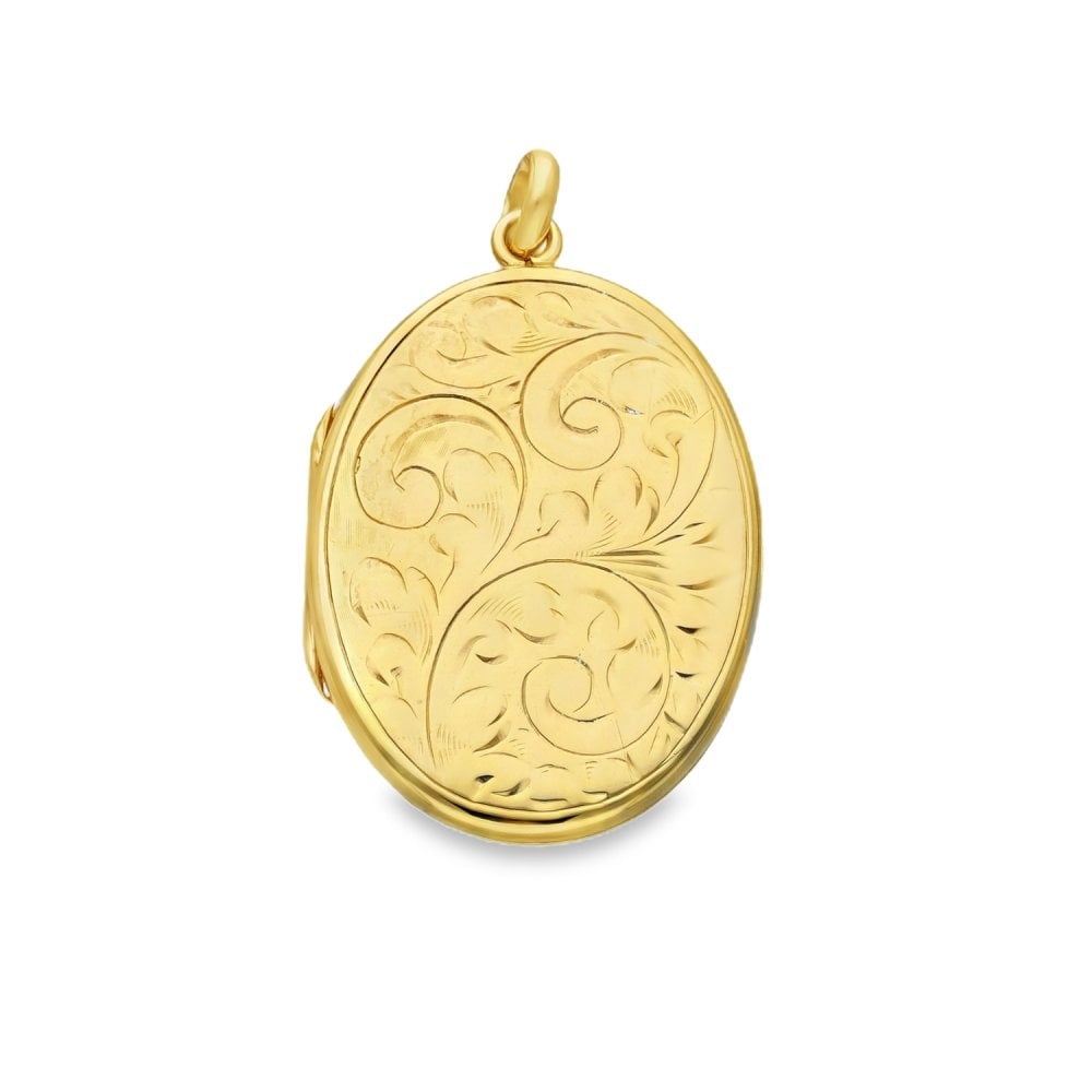 9ct Yellow Gold Oval Feather Engraved Locket - 23x33x3mm - 7.4g