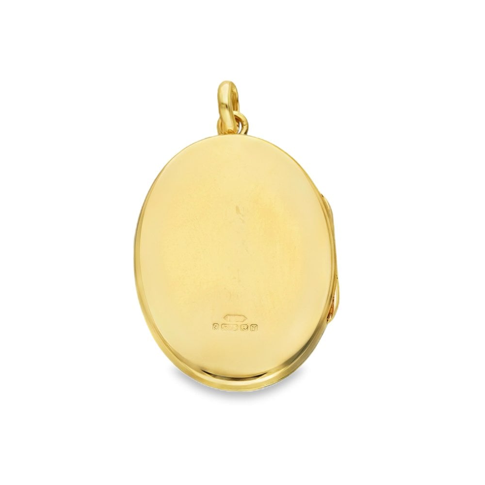 9ct Yellow Gold Oval Feather Engraved Locket - 23x33x3mm - 7.4g
