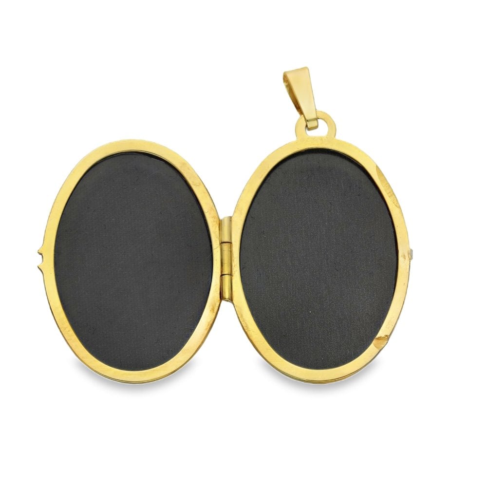 9ct Yellow Gold Oval Feather Engraved Locket - 21x31x8mm - 3.6g