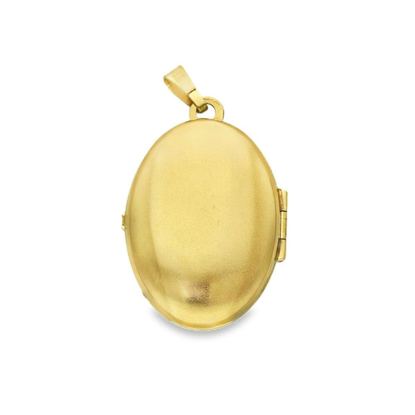 9ct Yellow Gold Oval Feather Engraved Locket - 21x31x8mm - 3.6g