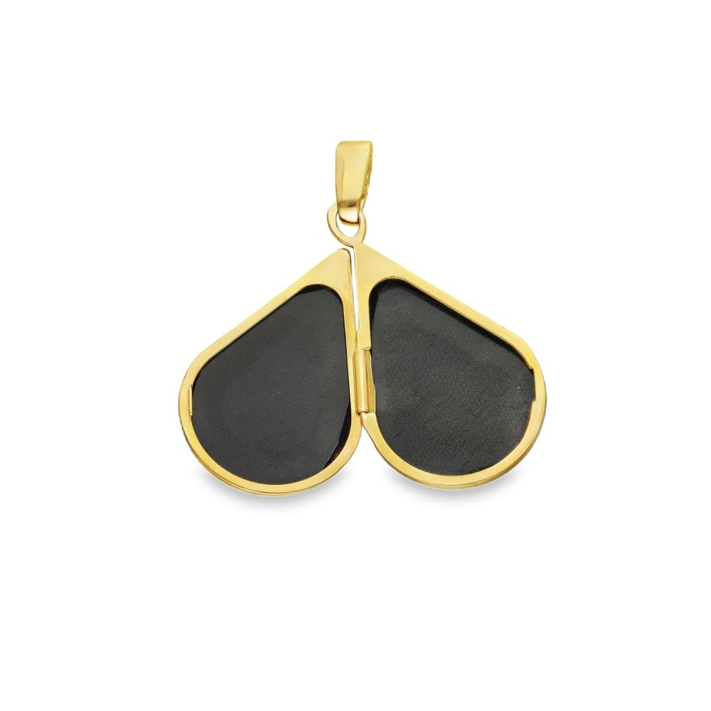 9ct Yellow Gold Wreath Engraved Teardrop Locket -14x25x5mm -1.3g