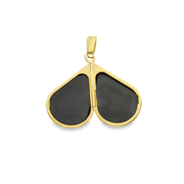 9ct Yellow Gold Wreath Engraved Teardrop Locket -14x25x5mm -1.3g
