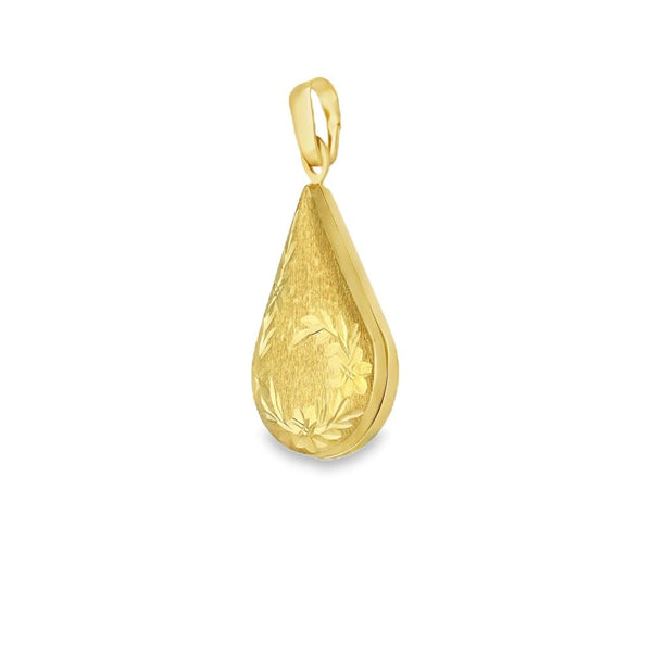 9ct Yellow Gold Wreath Engraved Teardrop Locket -14x25x5mm -1.3g