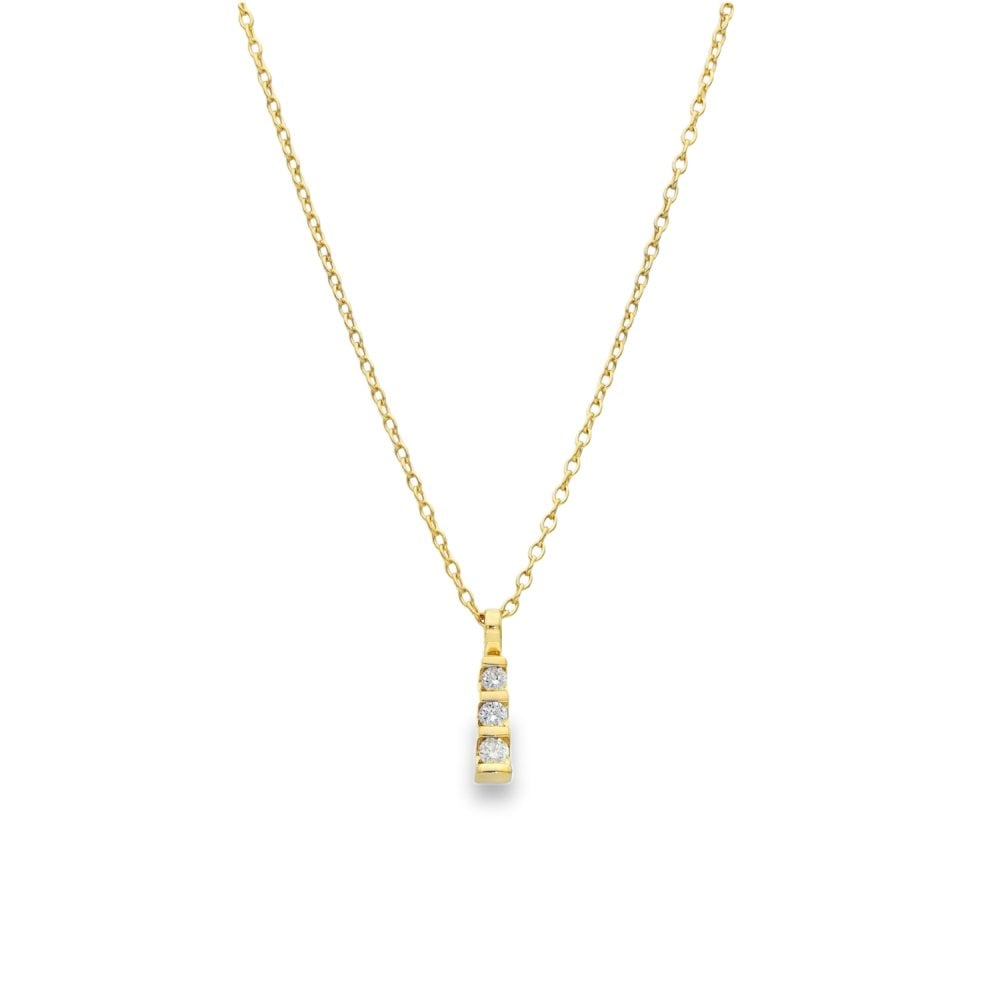 9ct Yellow Gold Diamond Stick Pendant & Necklace - 19" - 0.20ct
