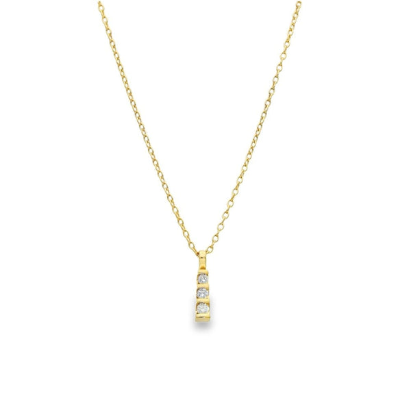 9ct Yellow Gold Diamond Stick Pendant & Necklace - 19" - 0.20ct