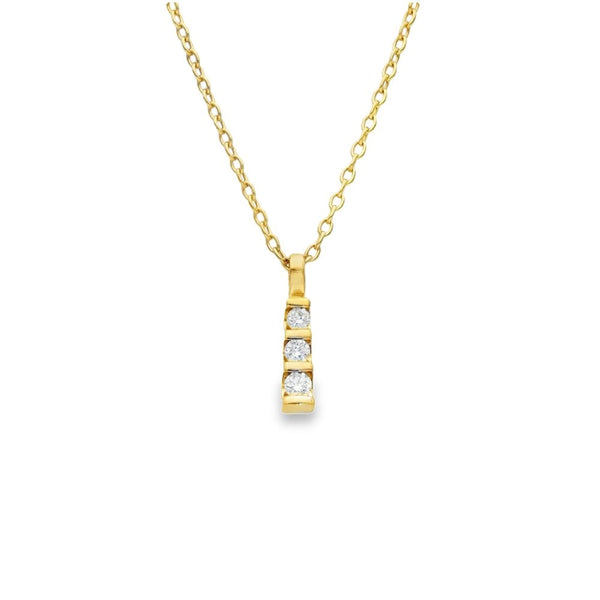 9ct Yellow Gold Diamond Stick Pendant & Necklace - 19" - 0.20ct