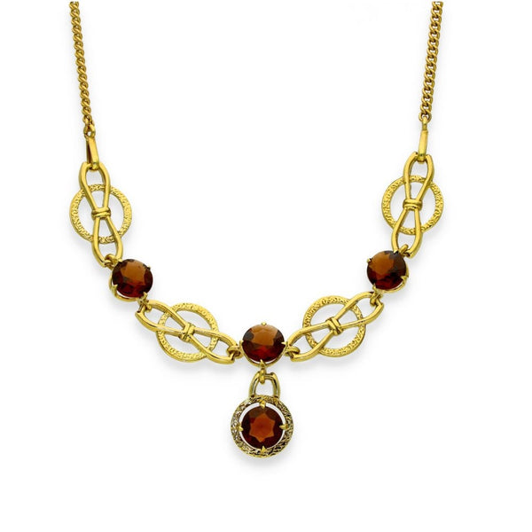 9ct Yellow Gold Garnet Collarette & Curb Chain - 16" - 3.20ct