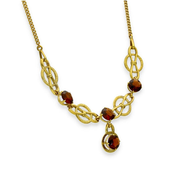 9ct Yellow Gold Garnet Collarette & Curb Chain - 16" - 3.20ct