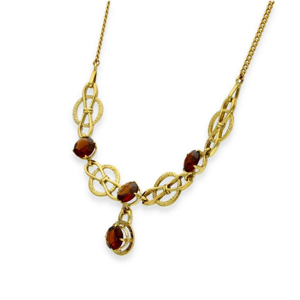 9ct Yellow Gold Garnet Collarette & Curb Chain - 16" - 3.20ct