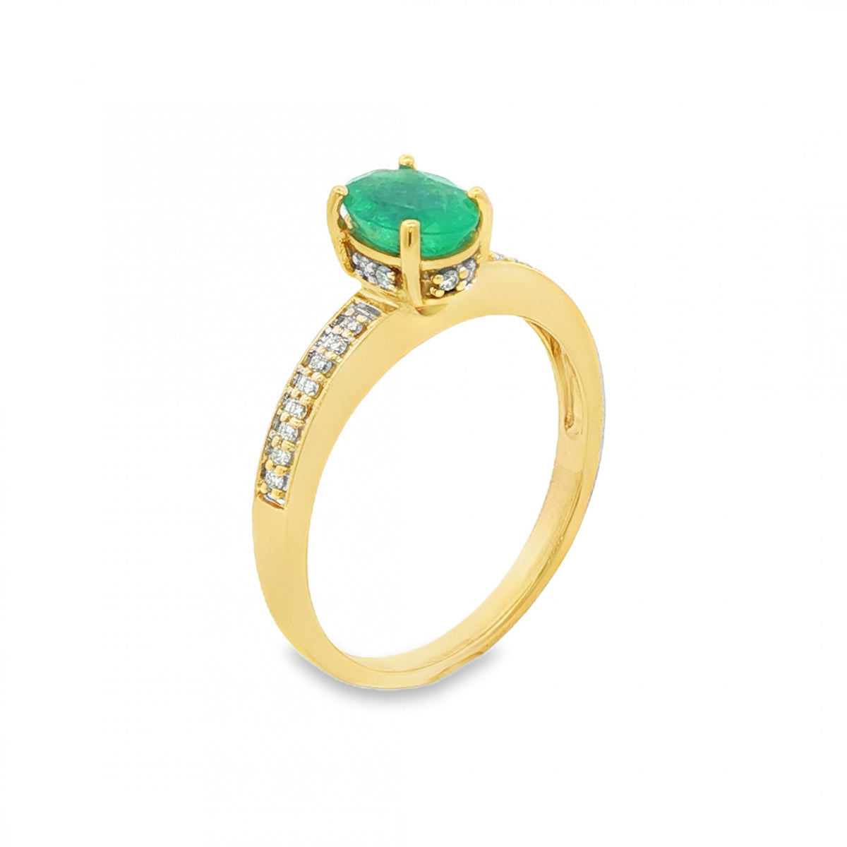 18ct Yellow Gold Emerald & Diamond Ring - Size N - 0.18ct