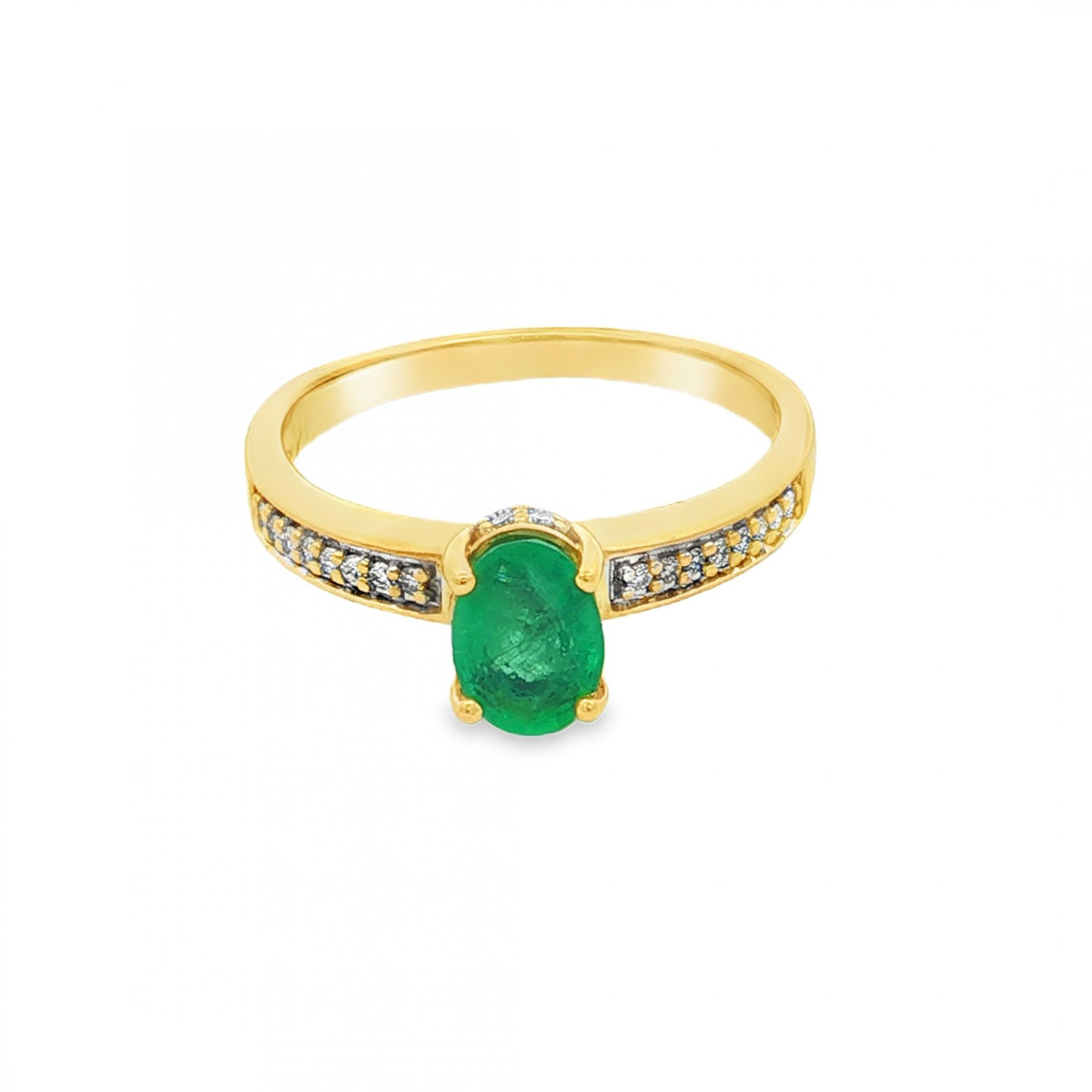 18ct Yellow Gold Emerald & Diamond Ring - Size N - 0.18ct