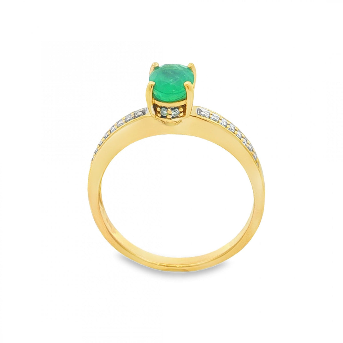 18ct Yellow Gold Emerald & Diamond Ring - Size N - 0.18ct
