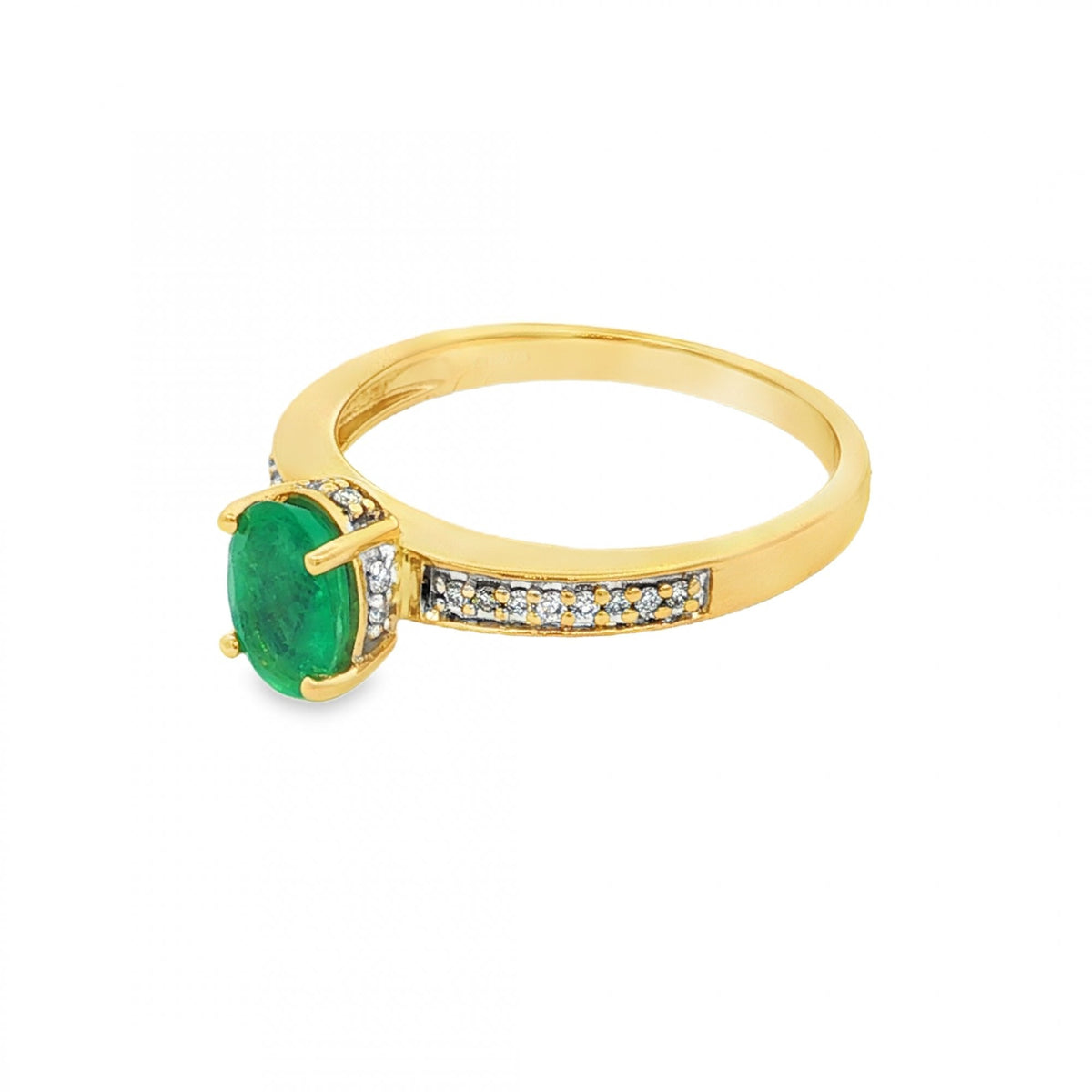 18ct Yellow Gold Emerald & Diamond Ring - Size N - 0.18ct