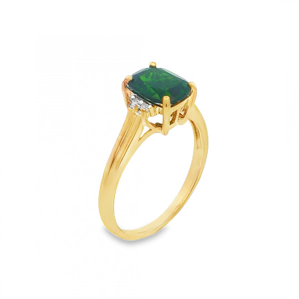 9ct Yellow Gold Green Tourmaline & Diamond Ring - Size N - 2.5g