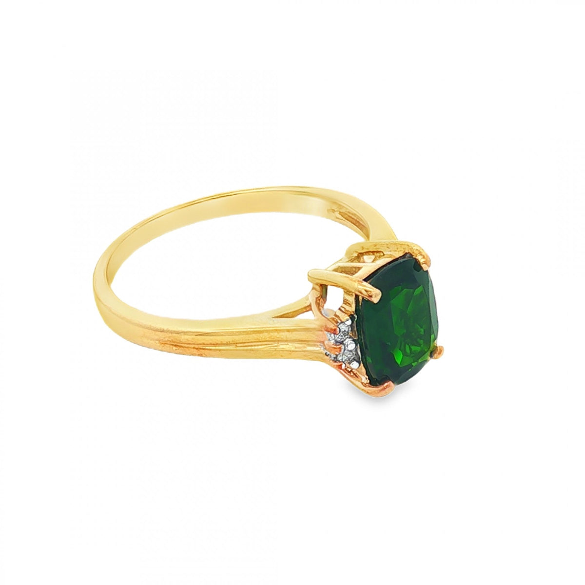 9ct Yellow Gold Green Tourmaline & Diamond Ring - Size N - 2.5g