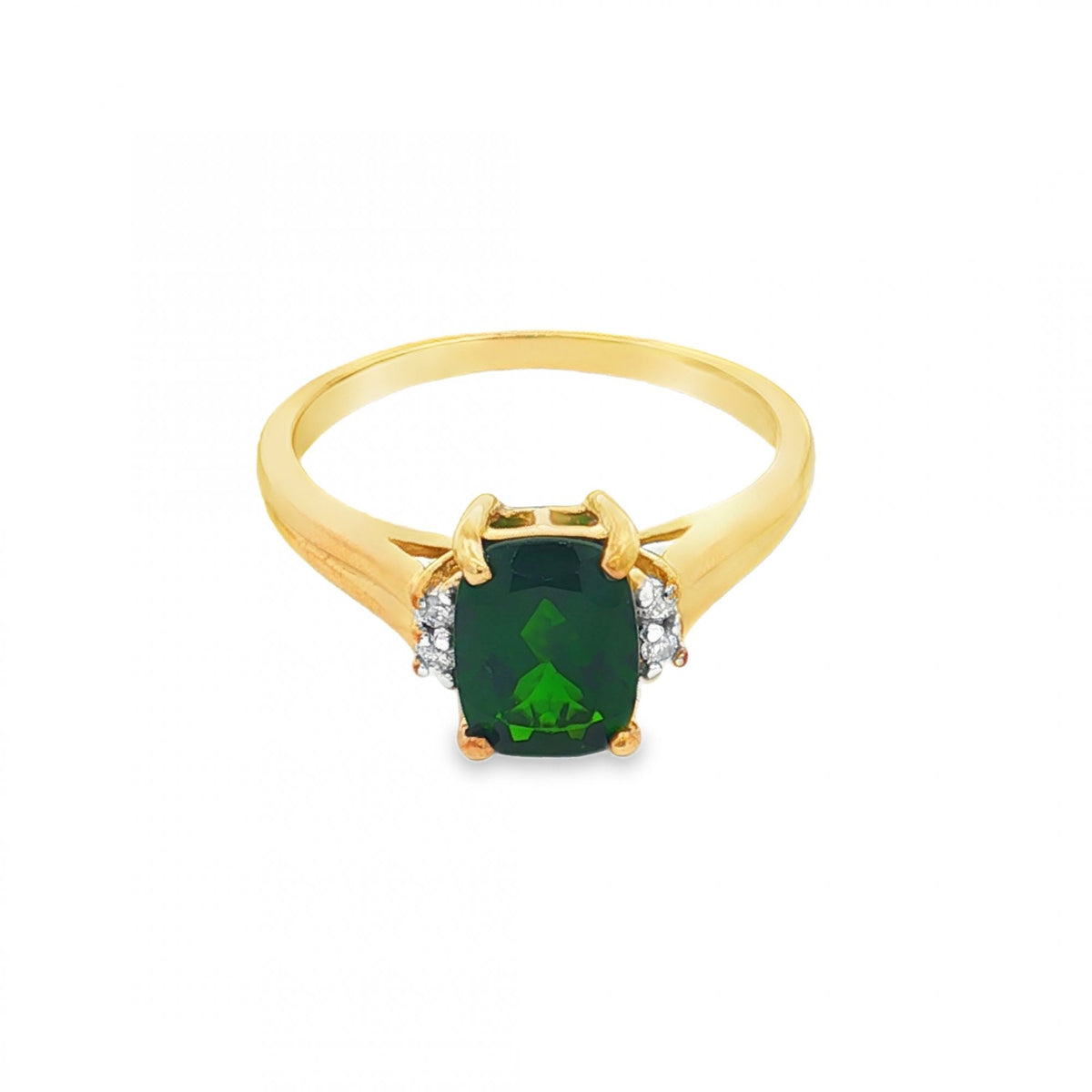 9ct Yellow Gold Green Tourmaline & Diamond Ring - Size N - 2.5g
