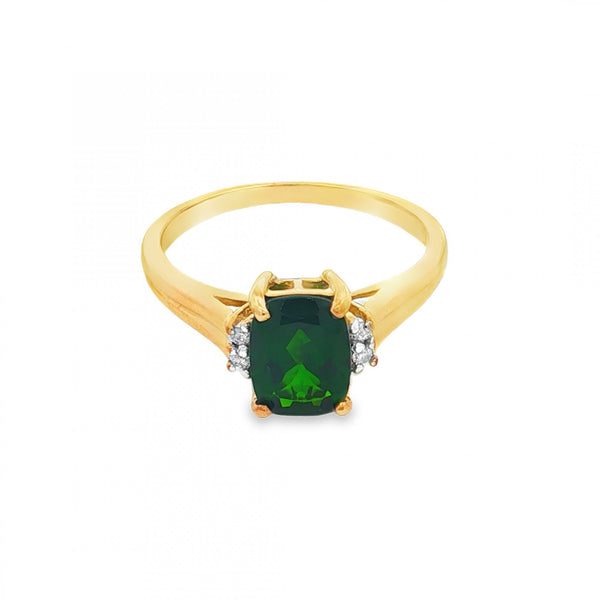 9ct Yellow Gold Green Tourmaline & Diamond Ring - Size N - 2.5g