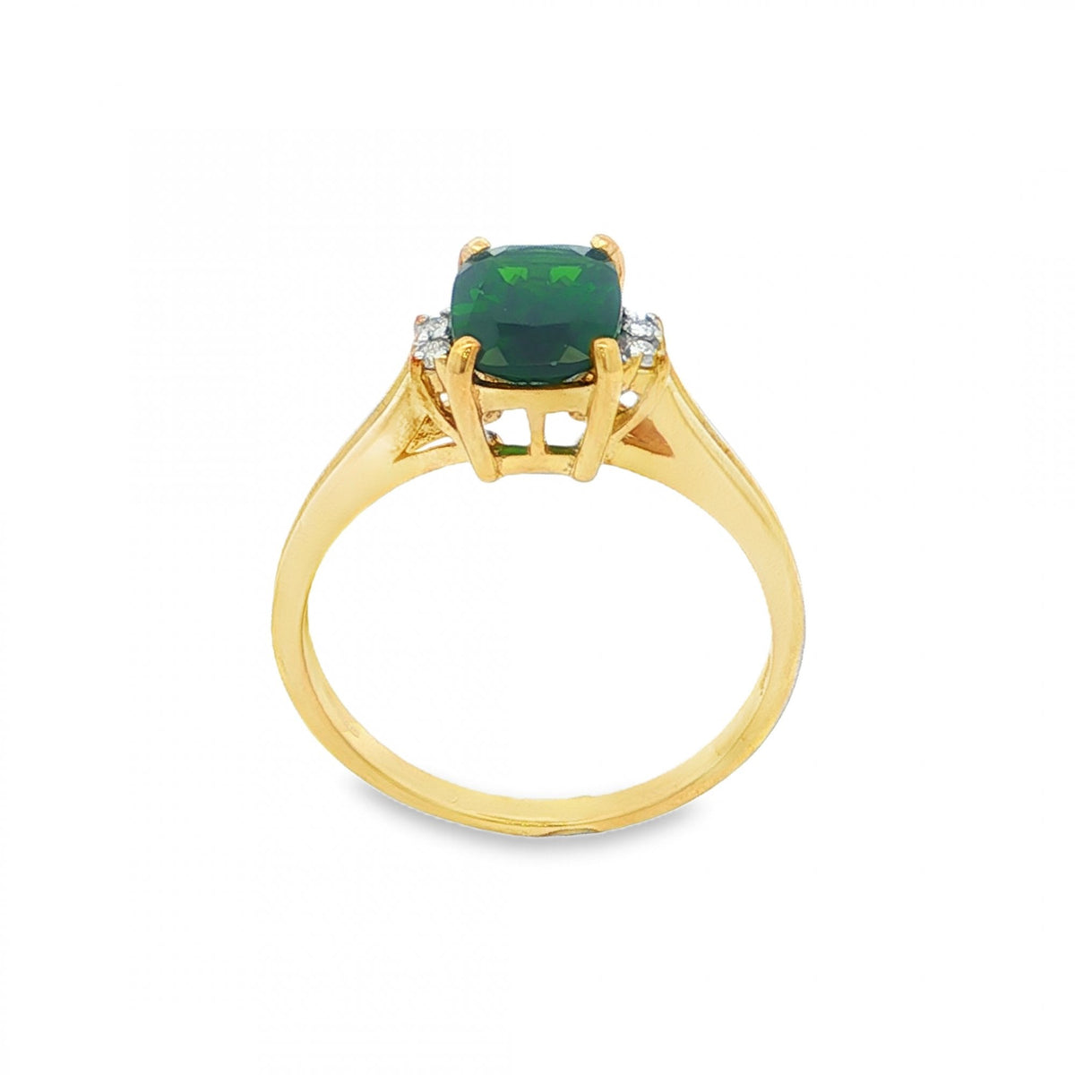 9ct Yellow Gold Green Tourmaline & Diamond Ring - Size N - 2.5g