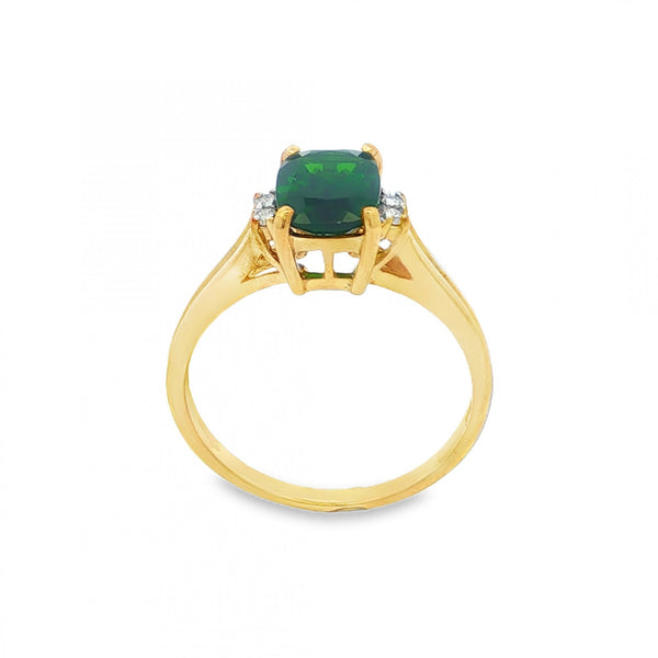 9ct Yellow Gold Green Tourmaline & Diamond Ring - Size N - 2.5g