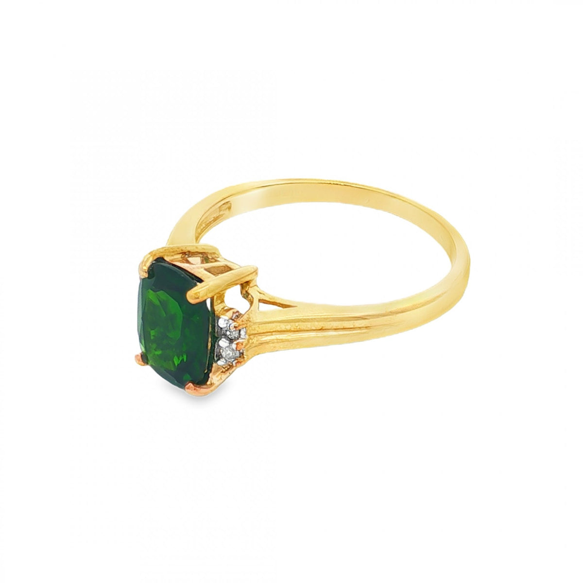9ct Yellow Gold Green Tourmaline & Diamond Ring - Size N - 2.5g