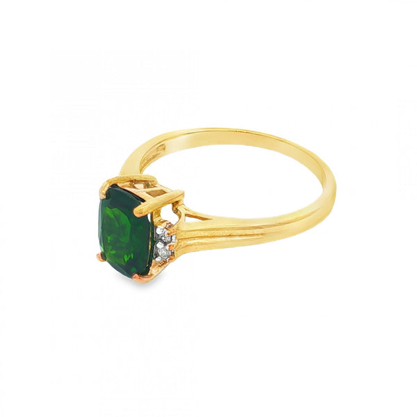 9ct Yellow Gold Green Tourmaline & Diamond Ring - Size N - 2.5g