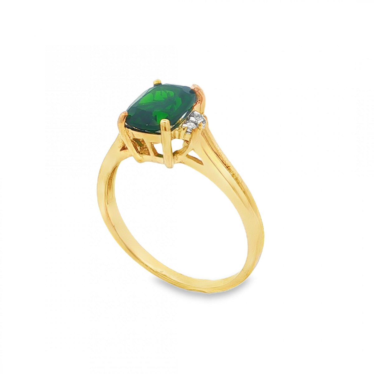 9ct Yellow Gold Green Tourmaline & Diamond Ring - Size N - 2.5g