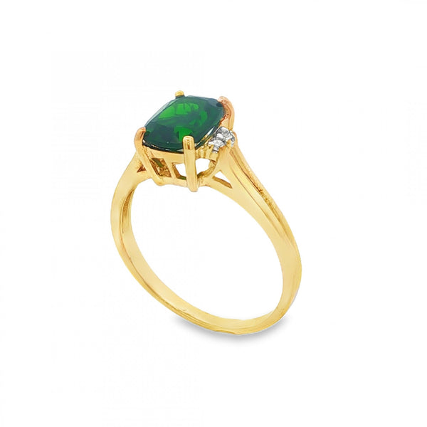 9ct Yellow Gold Green Tourmaline & Diamond Ring - Size N - 2.5g