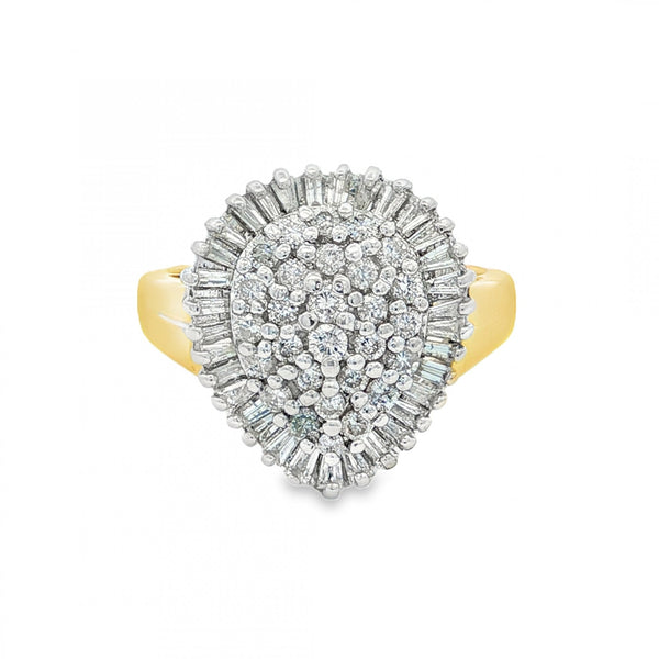 18ct Yellow Gold Diamond Pear Cluster Ring - Size O - 0.78ct