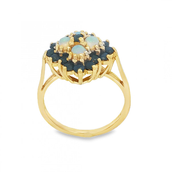 9ct Yellow Gold Opal & Sapphire Cluster Ring - Size M - 3.3g