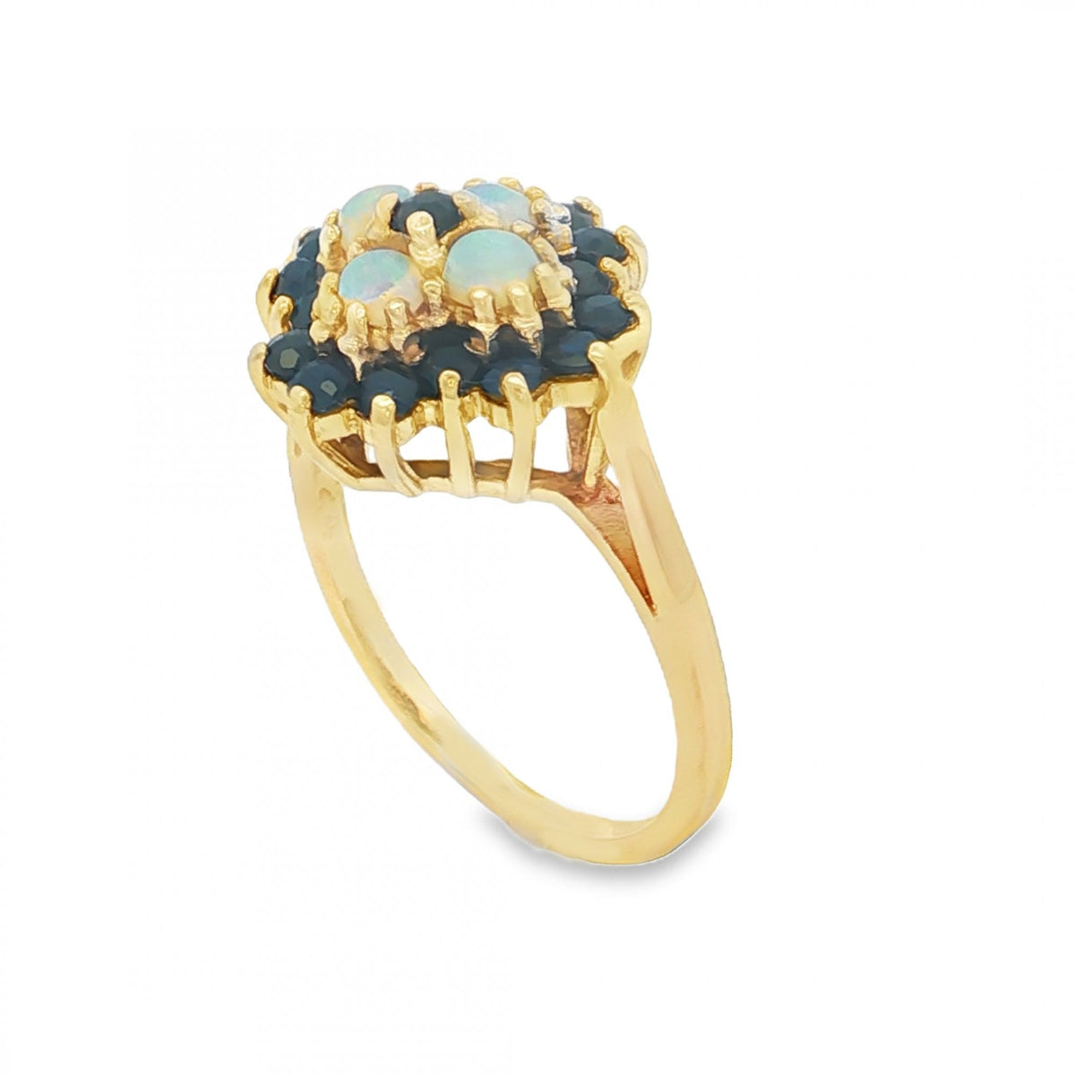 9ct Yellow Gold Opal & Sapphire Cluster Ring - Size M - 3.3g