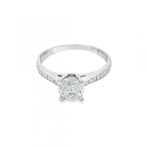9ct Yellow Gold Cubic Zirconia Solitaire Ring - Size M - 1.6g