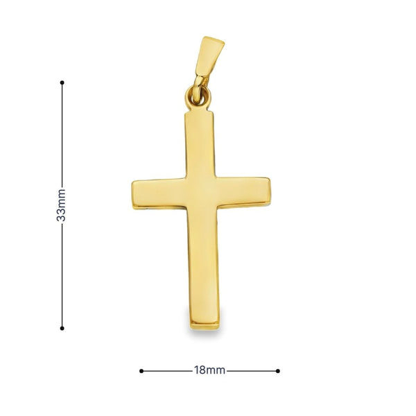 9ct Yellow Gold Block Cross Pendant - 33x18x3mm - 5.5g