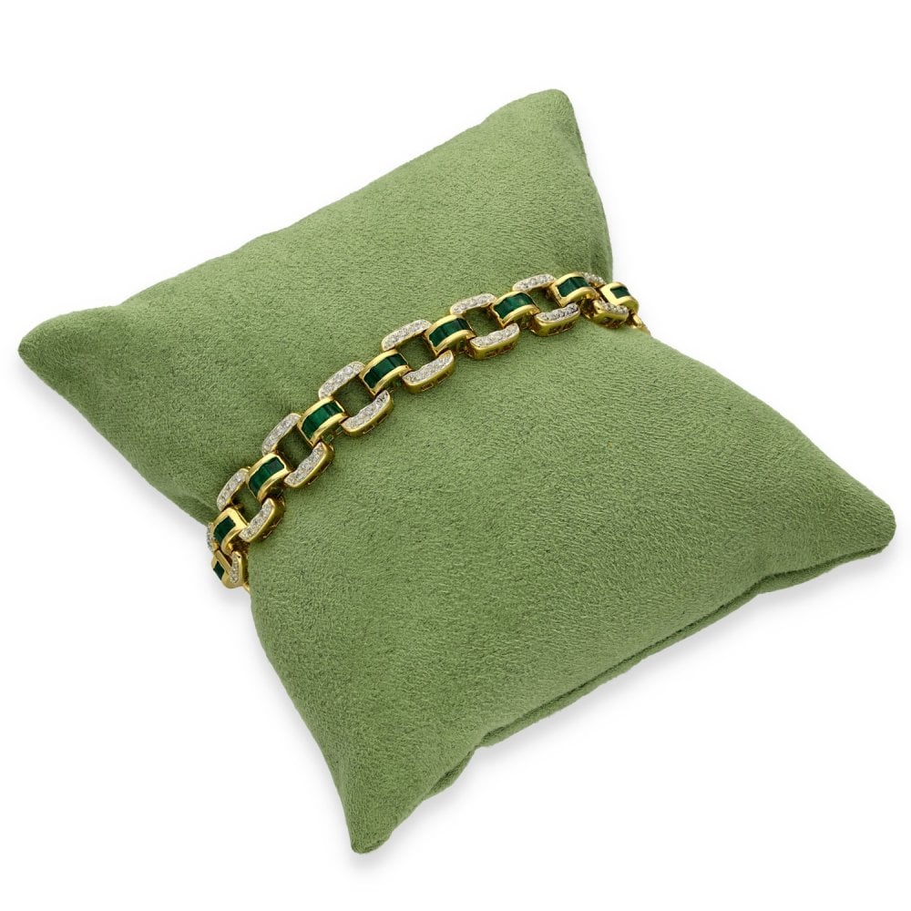 18ct Yellow Gold Emerald & Diamond Fancy Bracelet - 7.5" -1.02ct
