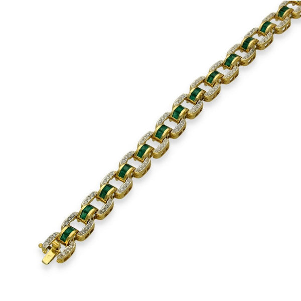 18ct Yellow Gold Emerald & Diamond Fancy Bracelet - 7.5" -1.02ct