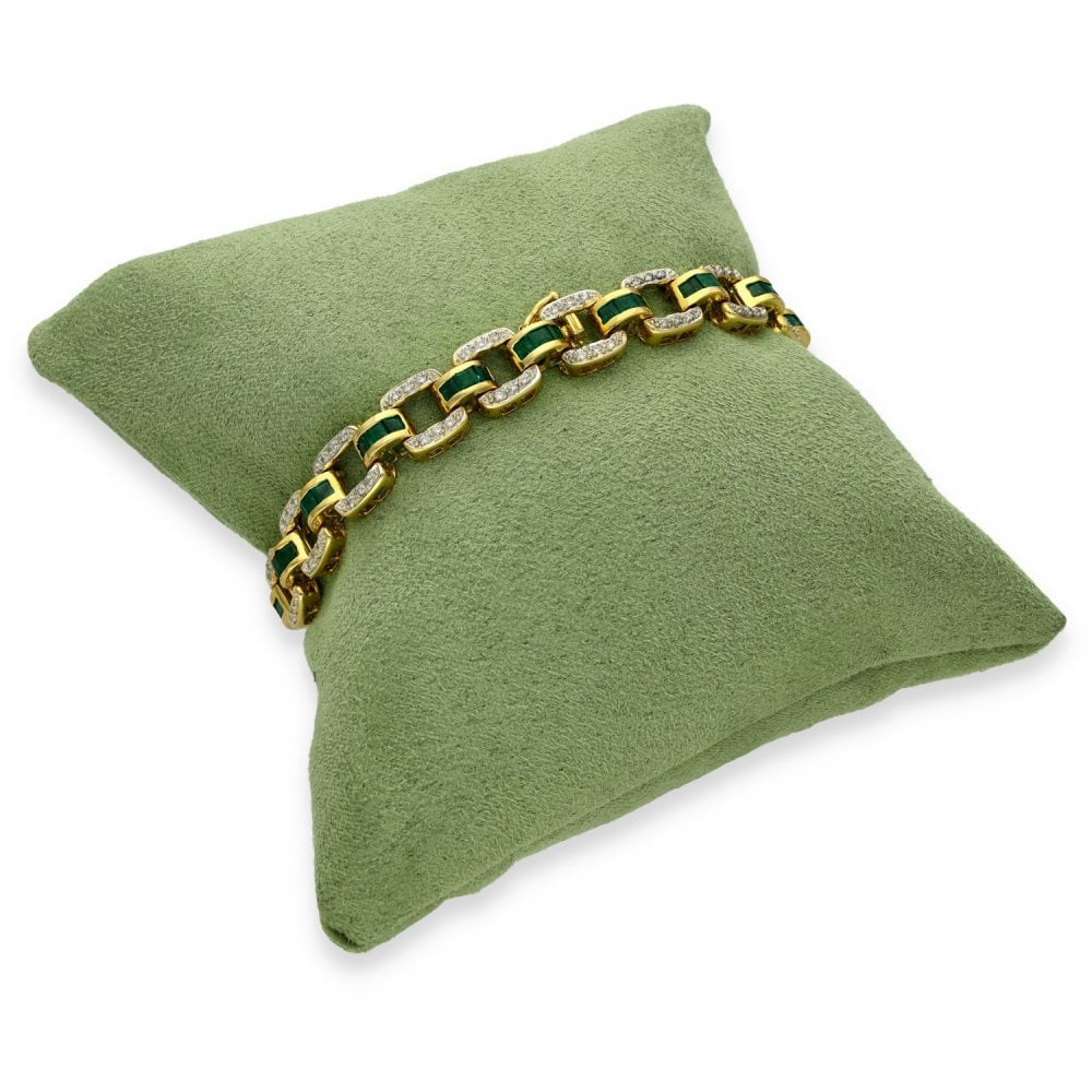 18ct Yellow Gold Emerald & Diamond Fancy Bracelet - 7.5" -1.02ct