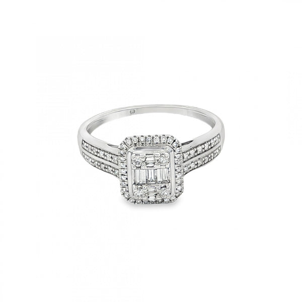9ct White Gold Diamond Cluster Ring - Size K½ - 0.50ct