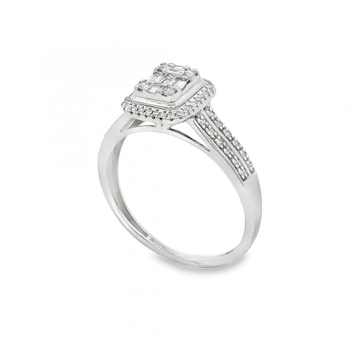 9ct White Gold Diamond Cluster Ring - Size K½ - 0.50ct