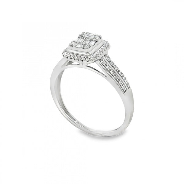 9ct White Gold Diamond Cluster Ring - Size K½ - 0.50ct