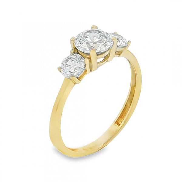 9ct Yellow Gold Cubic Zirconia Trilogy Ring - Size N - 1.7g